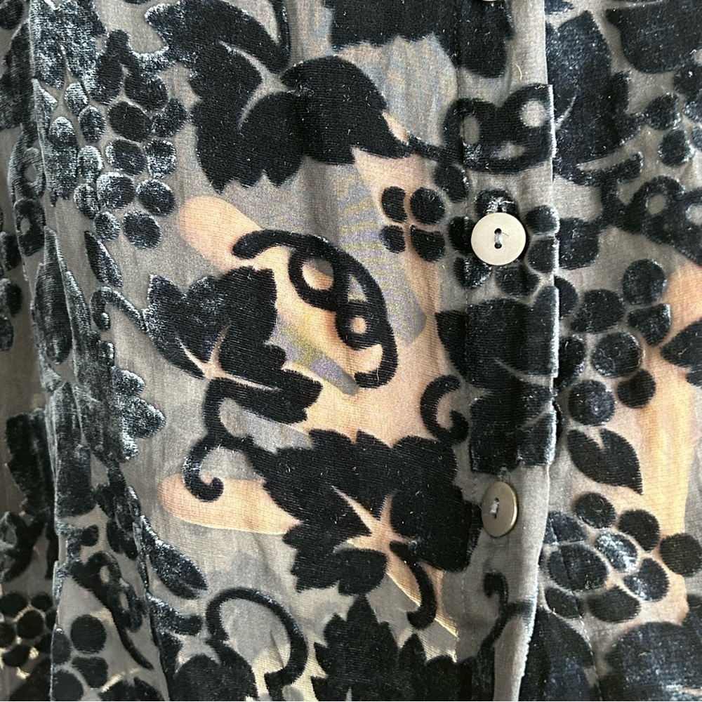 The Limited Velvet Burn Out Floral Blouse Tunic Sz Large Navy Vintage - Picture 2 of 7